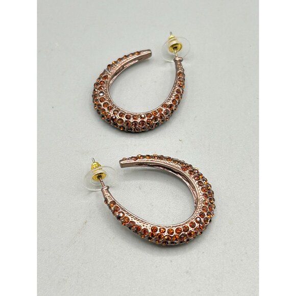 Pierced Hoops Earrings Oval Shape Dark Topaz Rhinestone Formal Jewelry - Picture 4 of 6